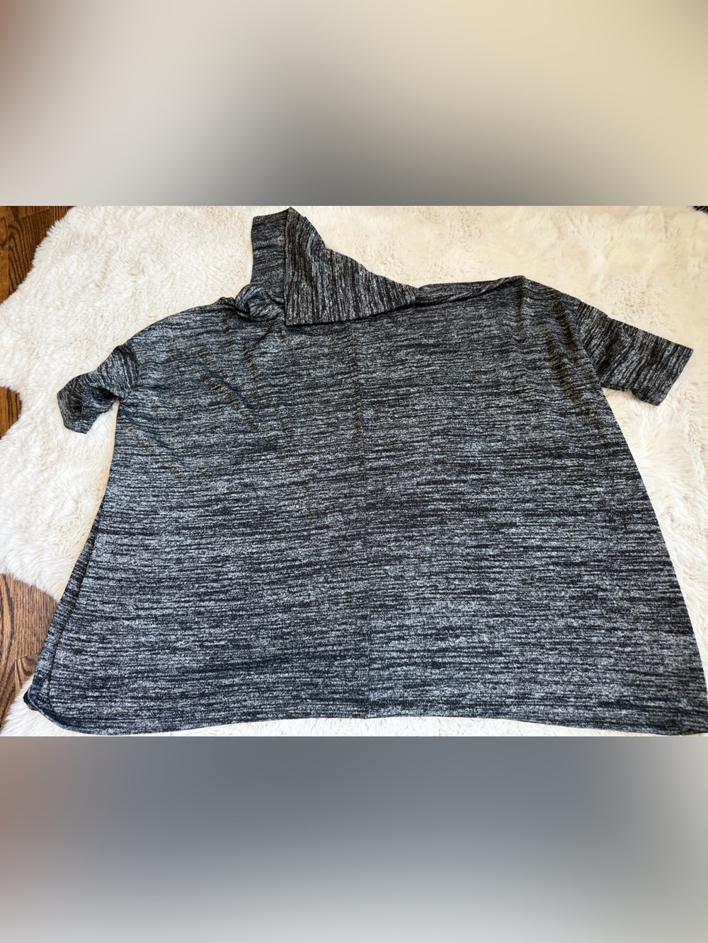 Ann Taylor Factory Heathered Hooded Short-Sleeve Top - Charcoal